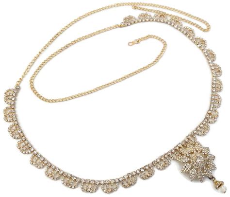Buy White Cz Diamante Gold Tone Belly Hip Chain Saree Sari Waist Belt ...