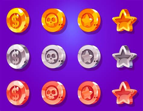 Gra złote srebrne brązowe monety i odznaki | Darmowy wektor