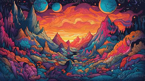 , Psychedelic Space banner template in anime manga line art style ...