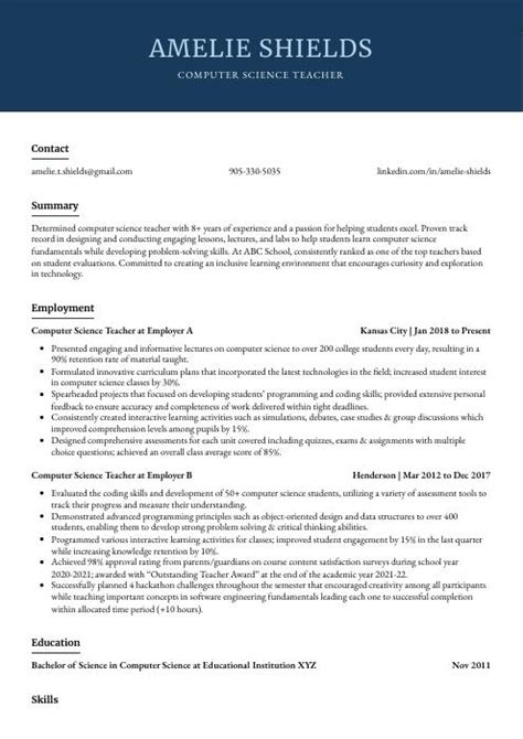 Image result for Computer Science Tutor CV