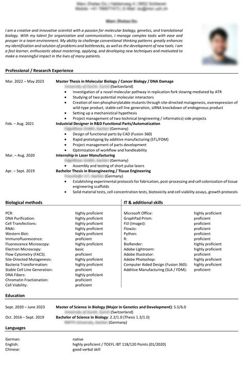 Recent graduate in biology applying for research associate and ...