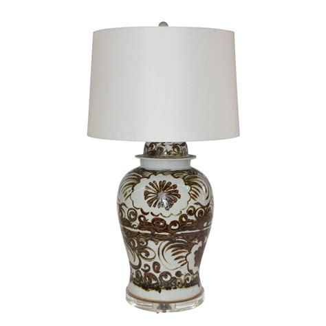 Legend of Asia Brown Silla Flower Porcelain Temple Jar Lamp ...
