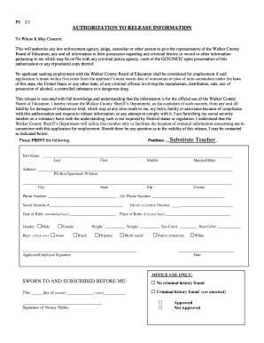 Fillable Online AUTHORIZATION TO RELEASE INFORMATION - walkerschoolsorg ...