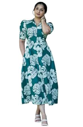 Buy Fairy Creation Women's Cotton Floral Printed A-Line Midi Dress with ...