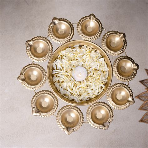 Diya Holder Flower Urli with Stand (Set of 3)