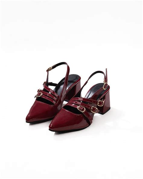 Burgundy Point Toe Slingback Chunky Heels – Littlebox India