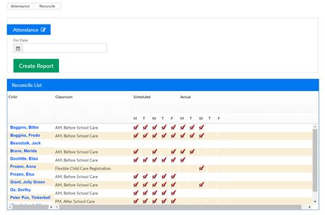 Attendance > Reconcile | Procare SchoolCare Works