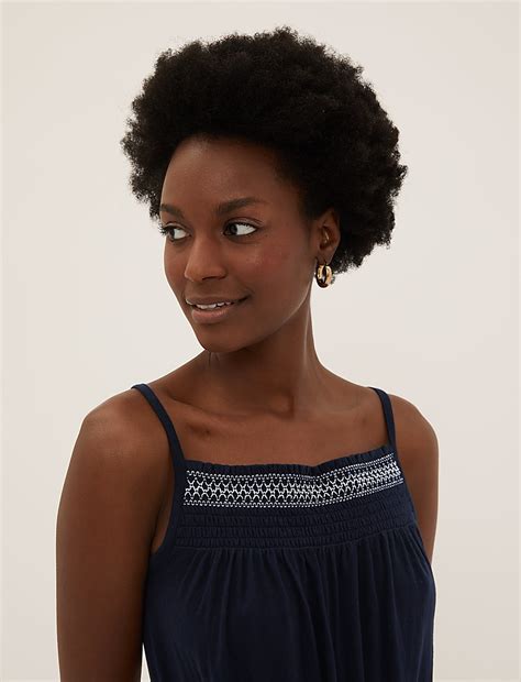 Buy Pure Cotton Embroidered Sleeveless Cami Top at Marks & Spencer