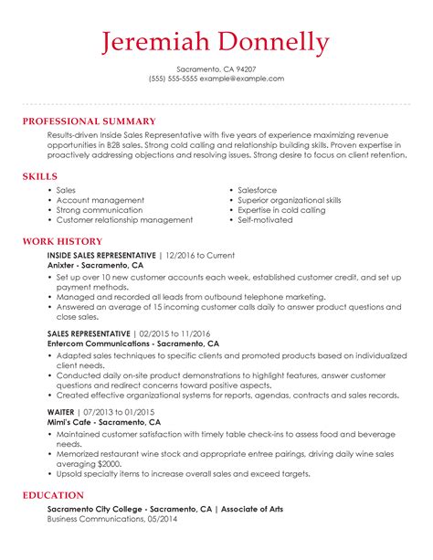 Inside Sales Representative Resume Example | MyPerfectResume