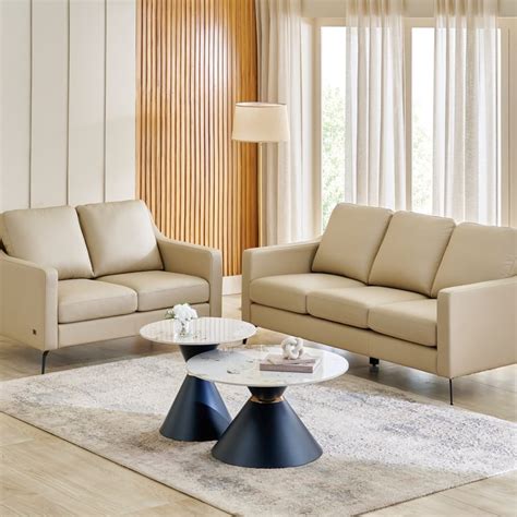 Buy Parque NXT Half Leather 3+2 Seater Sofa Set - Cream from Home ...
