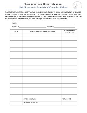 Fillable Online atrium math wisc T IME SHEET FOR HOURLY GRADERS ...