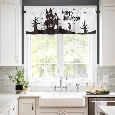 Buy Window Valance Rod Pocket Short Curtain Panels Happy Halloween ...