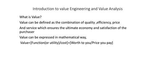 Introduction to value engineering and value analysis | PPT