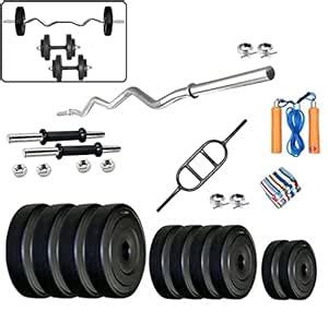 Body Maxx 10 Kg Weight Lifting Home Gym Dumbells Bars Plus Ez Curl Bar ...