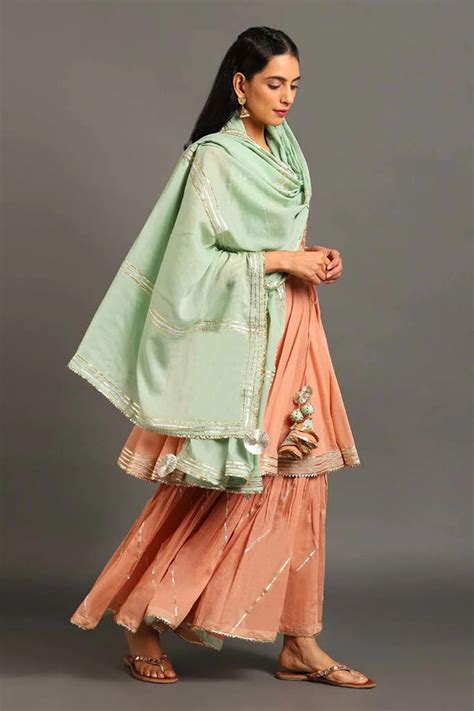 Peach Gul Angarkha Suit - omaanajaipur