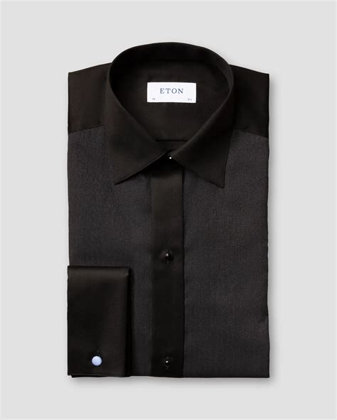 Black Plissé Tuxedo Shirt - Eton
