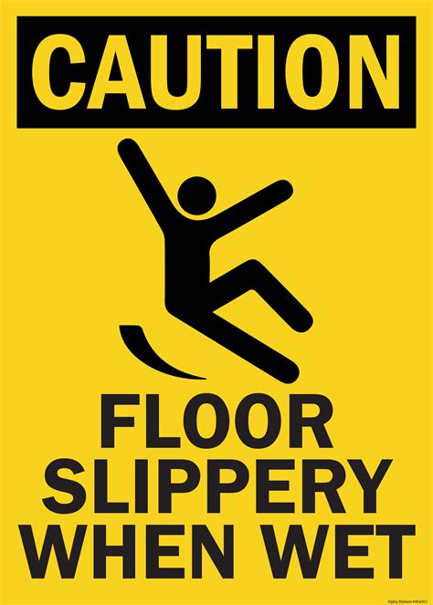 Wet Floor Sign Caution Floor Slippery When Wet Vinyl Sticker Size: 10"W ...