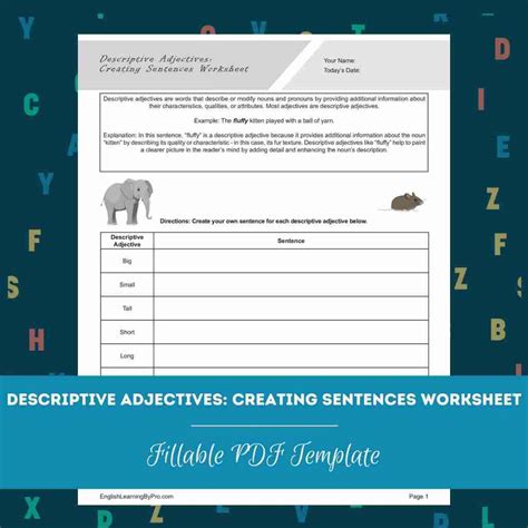 Descriptive Adjectives - Creating Sentences Worksheet (Editable ...
