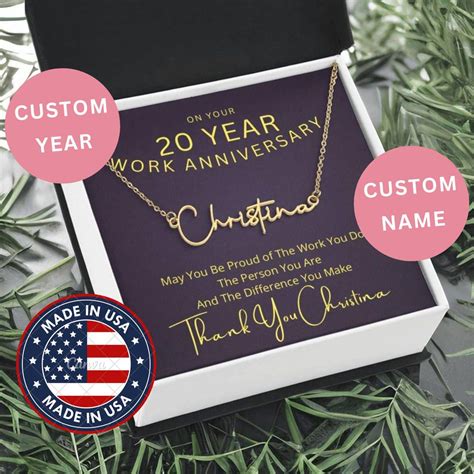 20 Year Work Anniversary Necklace for Women | 20 Years of Service Gifts ...
