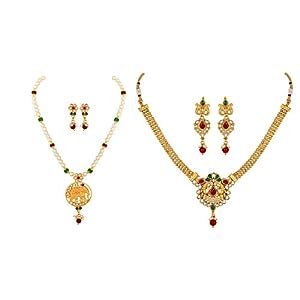 Buy DhanManju Gold Plated Pendant and Necklace Combo Set for Women at ...