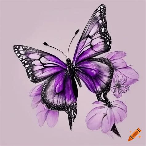 Purple Butterfly And Flower Clipart Poster Close Up Of Butterfly