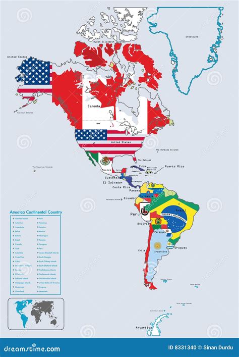 America Continental Country Flags And Map Stock Photo - Image: 8331340 - map of america continent with countries
