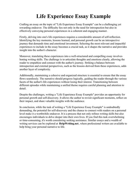 Life Experience Essay Example. Breathtaking Life Changing Experience Essay Thatsnotus | PDF
