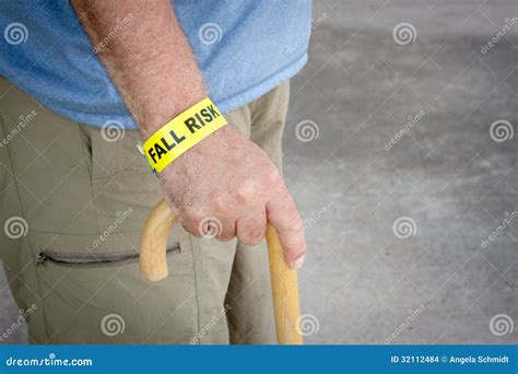 Fall Risk Bracelet and Wooden Cane Stock Photo - Image of patient, band ...