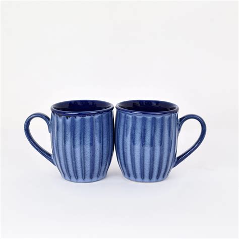 Buy 'Blue Ridged' Ceramic Coffee Mugs (Set of 2) - Artysta Gallery ...