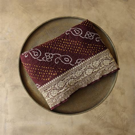Coffee Brown Pure Georgette Banarasi Handloom Bandhani Dupatta - Tilfi