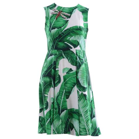 dolce and gabbana green leaf dress