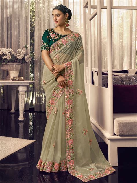 Embroidered Georgette Bridal Traditional Saree In Light green Color-81 ...