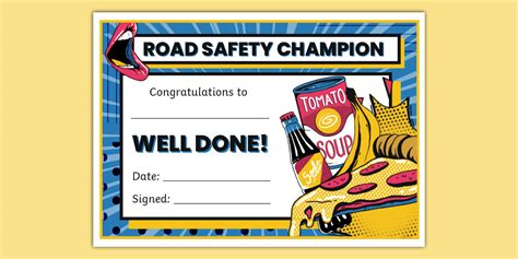 Pop Art Themed Road Safety Champion Certificate - Twinkl