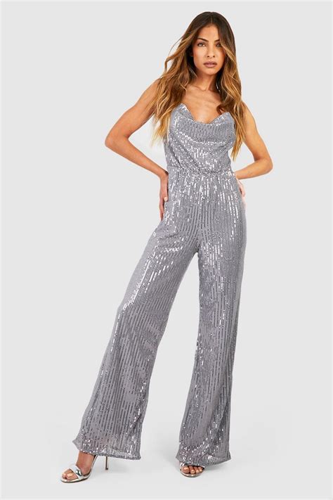 Sequin Cowl Neck Wide Leg Jumpsuit | boohoo AU