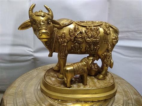 Buy Kumbakonam Traditional Brass Cow Standing with Calf ON Oval Base ...