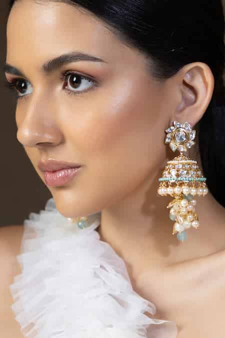 Buy Multi Color Polkis Kundan Embellished Jhumka Earrings by Joules by ...