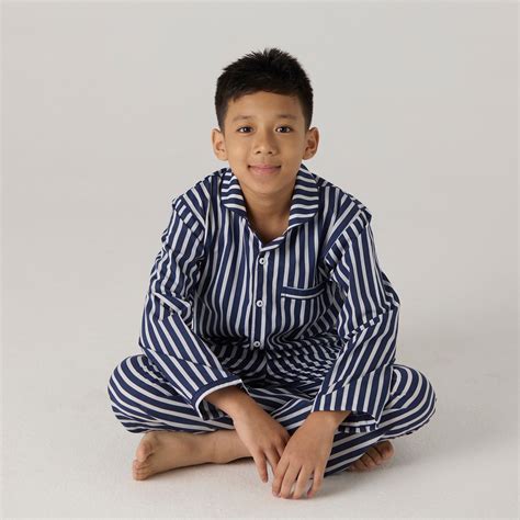 Navy Bold Striped Pima Pajama Set For Kids | Little West Street