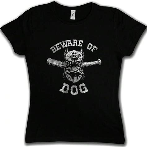 BEWARE OF DOG WOMEN T-SHIRT Pitbull Bullterier Bad Combat Attack Fight ...