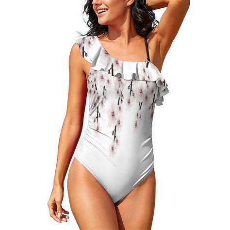 Cherry Blossoms with Falling Flowers One-Piece Swimsuit One Shoulder ...