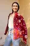 Buy Red Velvet Embroidery High Neck Hand Floral Jacket For Women by ...