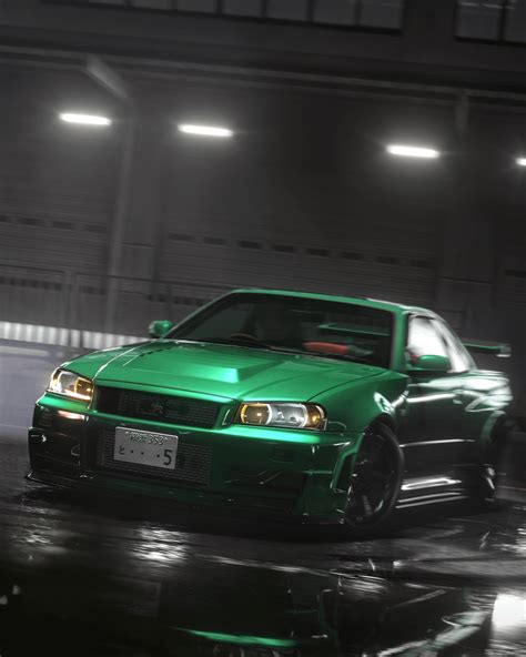 R34 looks surprisingly good in green : r/assettocorsa