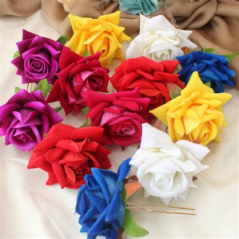 Set of 12 Multicolor Artificial Rose Hair Pins – Sparkle and Glow