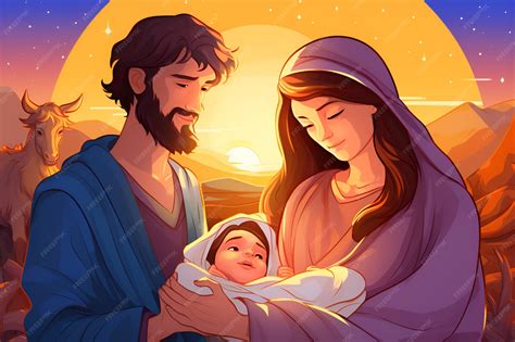 Ilustración que representa a maría josé y jesús en el pesebre que simboliza la natividad. | Foto ...