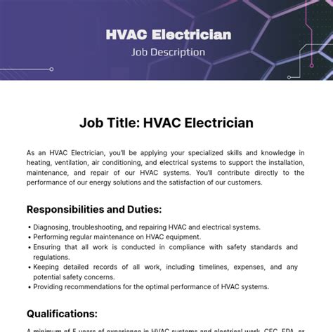 Free HVAC Electrician Job Description Template to Edit Online