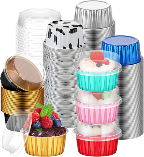 Amazon.com: 120 Pcs Aluminum Foil Baking Cups Mini Cake Pans with Lids ...
