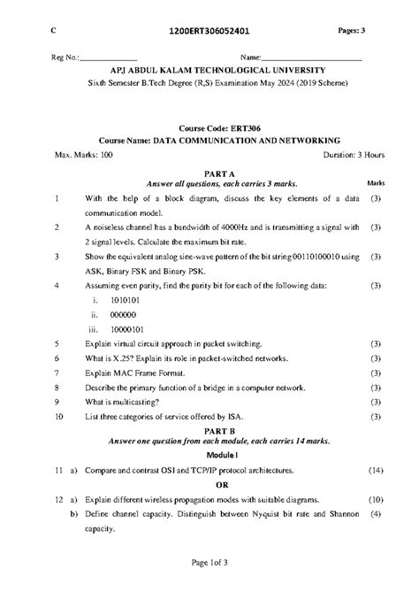 ERT306 May 2024 B.Tech Data Communication & Networking Exam QP - Studocu