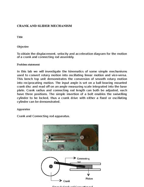 Crank and slider - this is lab report - CRANK AND SLIDER MECHANISM ...