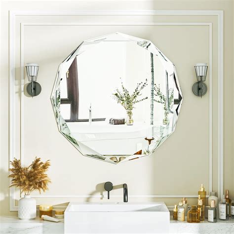Suidia Beveled Edge Mirror 20" Round Wall Mirror, Frameless Bathroom ...