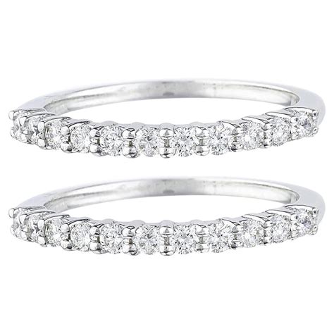 Set of Two Natural Diamonds Half Eternity Band Rings 14K Gold For Sale ...