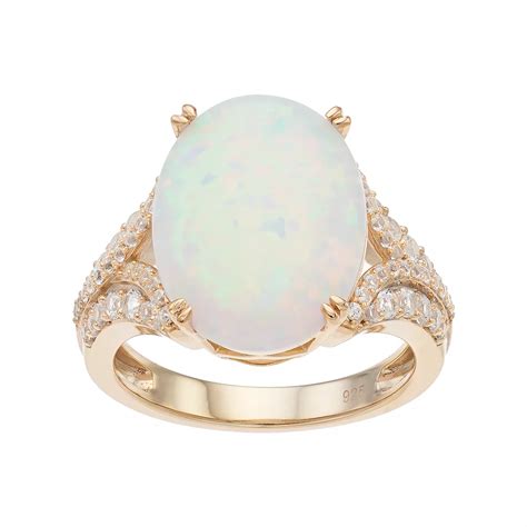 MASTERPIECE 14k Gold Over Silver Lab-Created White Opal & White ...